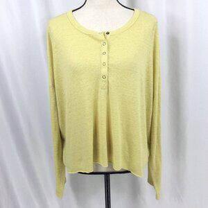 Aerie Henley Top Womens Size XXL 2XL Yellow Linen Blend Long Sleeve Aeropostale